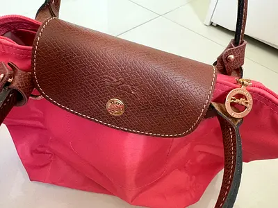 Longchamp LE PLIAGE  medium tote bag in tomato color Brown Leather Trim (Pre-owned)
