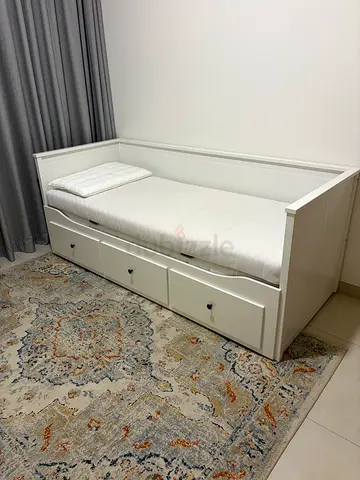 IKEA HEMNES Day Bed with 3 Drawers + 2 Mattresses – White