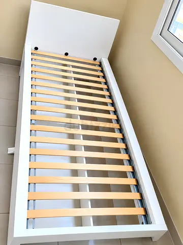 White Single Bed Frame with Slats