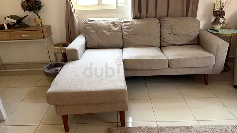 Light grey 3-seater L-shaped sofa with chaise - good condition
