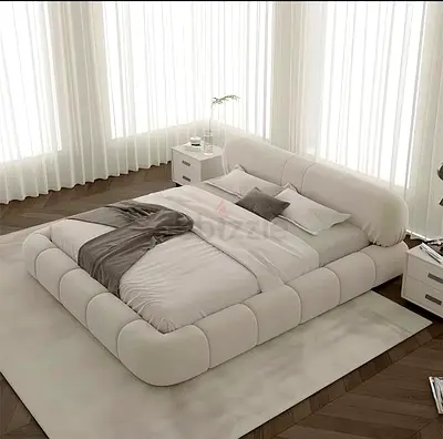 Custom Low-profile tufted modern platform bed - cream/white