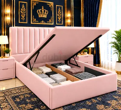 New Pink Upholstered Ottoman hydraulic Storage Bed queen bed with hydraulic bed- Queen Size bed