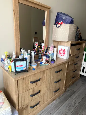 Oak-effect Dresser with Mirror - Good Condition