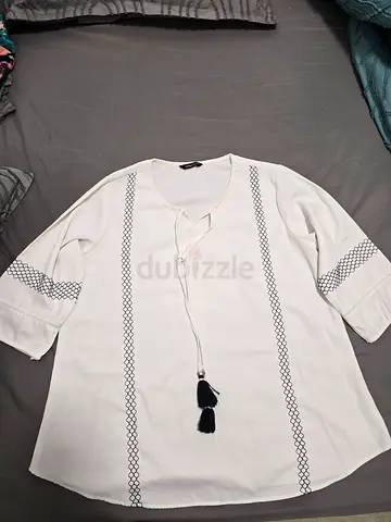 Boho Mira White Embroidered Tassel Tunic Top (Size 4XL)