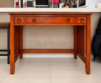 Solid Wood Writing Desk with 3 Drawers - Warm Cherry Finish