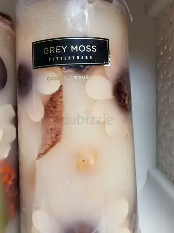 Grey Moss Pottery Barn Decorative Scented Candle - White with Botanical Inclusions