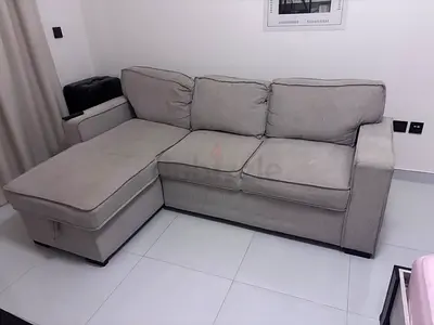 Light grey L-shaped 3-seater sofa with chaise - good condition