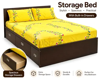 Wooden Storage single Bed with 3 Built-in Drawers - Single Size