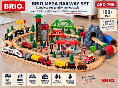 Massive Genuine BRIO Wooden Railway Set – 100+ Pieces