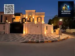 Corner villa for sale in Ajman (Al Yasmeen area): 3,570 sq. ft. land area, 3 stories plus a rooftop 