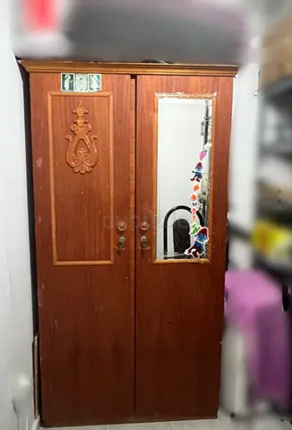 Wooden 2-Door Wardrobe with Mirror - Good Condition