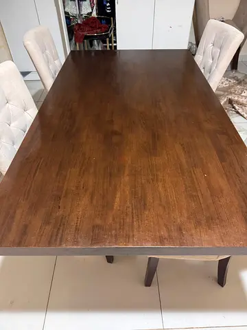 Solid Wood Dining Table with 6 Upholstered Chairs