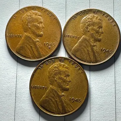 1945-p-d-s Lincoln cent collection (old antique coins)