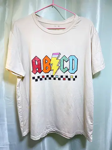 Cream Graphic T-shirt with ABCD Lightning Bolt Print
