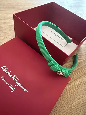 Green Salvatore Ferragamo Grosgrain Headband with Logo Charm