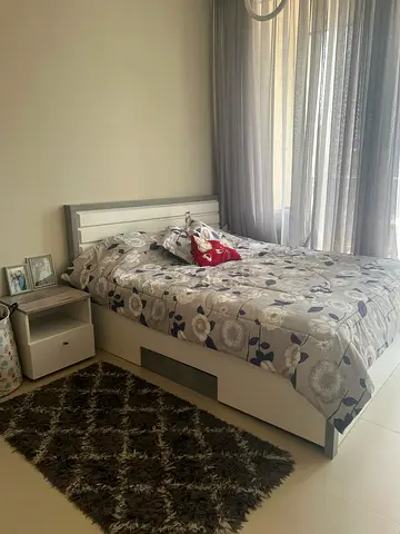 Single White Bed with Headboard and Under-bed Storage + Nightstand