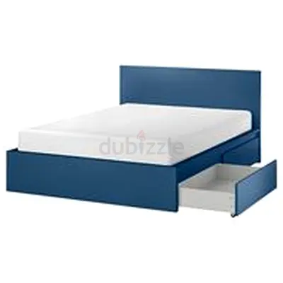 IKEA MALM Blue bed frame with under-bed drawer AND MATTRESS