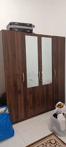 3-Door Wooden Wardrobe with Mirrors - Good Condition
