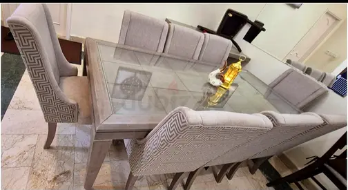 Modern 8-Seater Dining Set with Glass Top Table