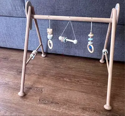 Wooden Baby Play Gym with Hanging Toys - Minimalist Natural Finish