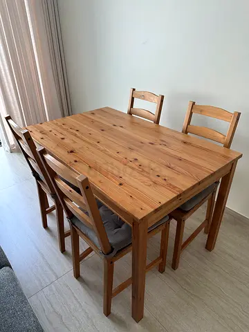 Ikea Jokkmokk Solid Wood Dining Table with 4 Chairs - Good Condition