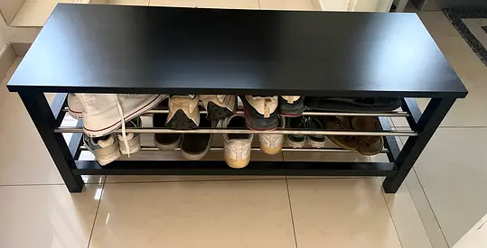Ikea Wooden shoe rack bench with metal rails - dark finish