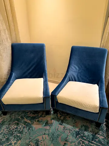 Pair of blue upholstered accent chairs for free