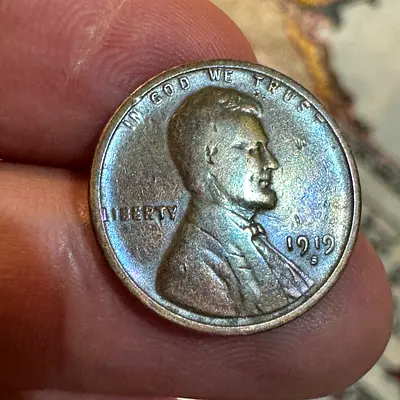 1919-S Lincoln Wheat Toned Cent (old antique coins)