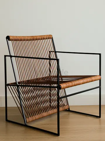 Modern Woven Leather x2 Lounge Chair with Metal Frame