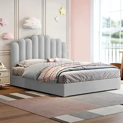 Brand new Luxury Queen Size Fabric Bed with Spring Mattress