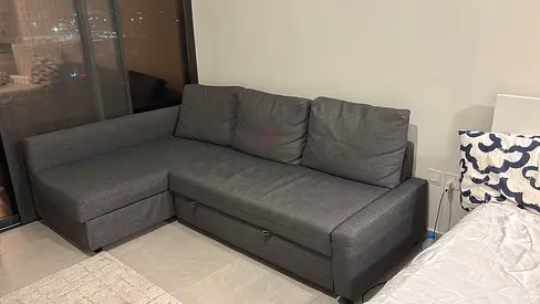 Grey L-shaped Sofa with Storage - Good Condition