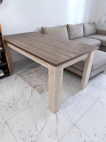 Solid wood-look dining table - seats 6, good condition no chairs