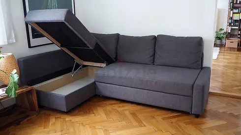 Grey L-Shaped Sofa Bed with Built-in Storage