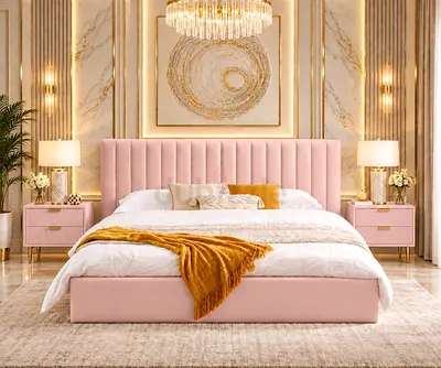 New Pink Queen bed Upholstered Bed with storage bed-Tufted Headboard queen size bed luxury