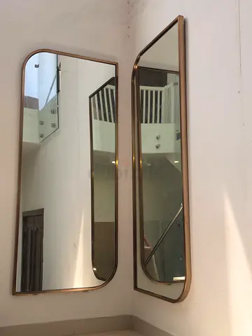 Pair of Tall Wall Mirrors with Rounded Corners - Bronze Frame 67x29 cm