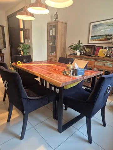 Solid Wood Live-Edge Dining Table from Lucky’s Sharjah (Industrial Metal Legs)