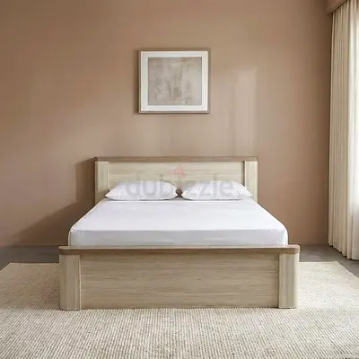 Light Wood Double Bed Frame with Headboard - Good Condition