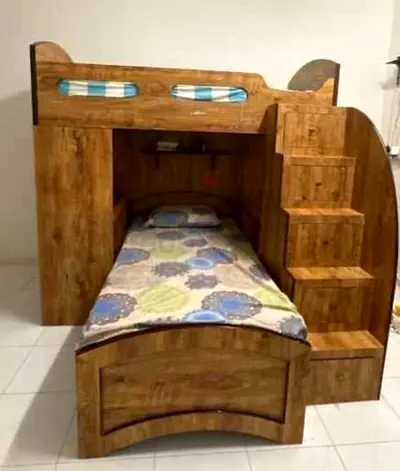 Solid Wood Look Bunk Bed with Built-in Stairs, 2 study tables and Storage - Good Condition