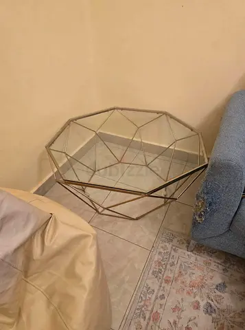 Geometric Glass Top Side Table with Gold Metal Frame