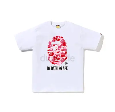 White BAPE Graphic T-Shirt (By Bathing Ape) - Pink Camo Logo, all sizes available