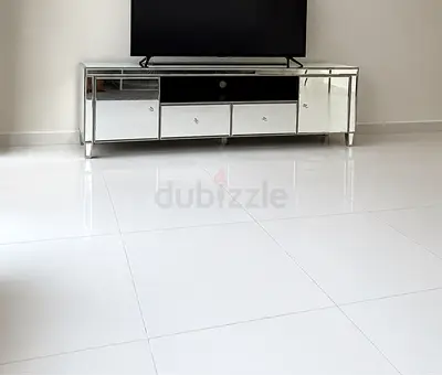 Mirrored TV Cabinet / Entertainment Unit - Modern Silver Finish