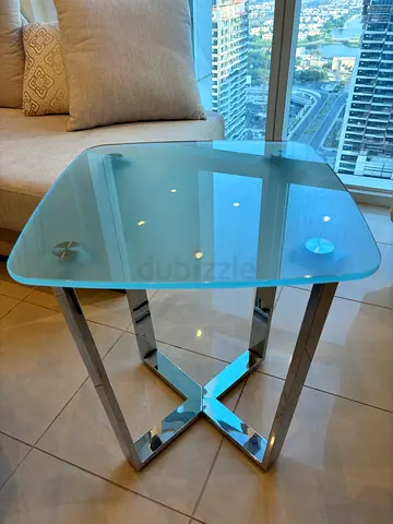 Glass Top Dining/Side Table with Stainless Steel Base - Excellent Condition