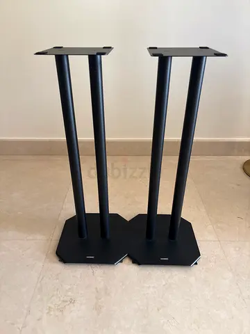 Pair of black speaker stands - sturdy metal floor stands