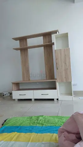 Used light wood entertainment TV unit with storage cabinet