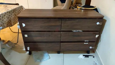 Dark wood 6-drawer dresser/sideboard - good solid condition