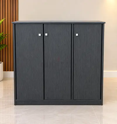 Modern Dark Wood Finish 3-Door Storage Cabinet