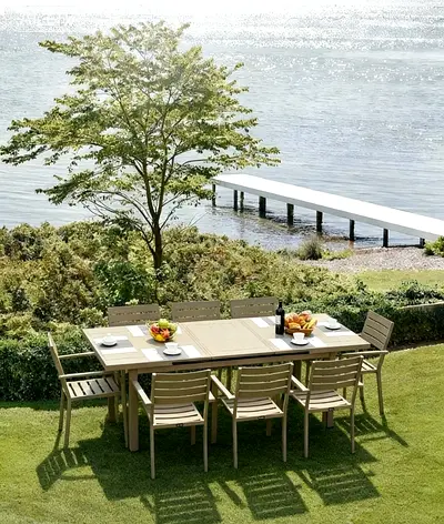 Dinning table aluminum extendable beige 3M with chairs outdoor furniture garden furniture