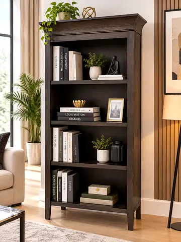 Pottery barn Dark Wood Tall Bookcase / Open Bookshelf - Solid & Sturdy