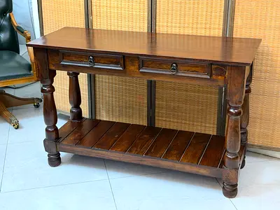 Pottery barn Solid Wood Console Table with Lower Shelf and Drawers - Dark Finish