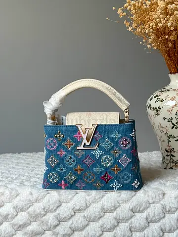 Blue Denim Louis Vuitton Capucines Mini Top Handle Bag
